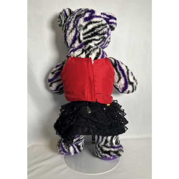 Build A Bear Black White Purple Zebra Striped Teddy 18” Plush with Top & Skirt - Picture 4 of 9